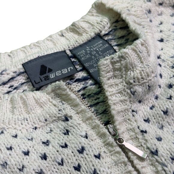 Lizwear Sweater Women's Large Ivory Knit Crew Romantic Classics 1/4 Zip Thermal - Picture 6 of 11